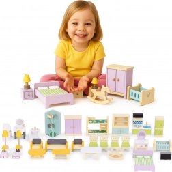 Drewniane mebelki do domku dla lalek – zestaw 30 elementów
