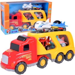 Duży ciągnik – autotransporter z samolotami i helikopterem z dźwiękami