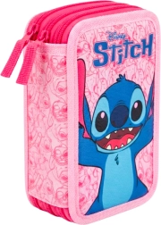 Trzypiętrowy wyposażony piórnik szkolny Lilo & Stitch Stitch i Angel, różowy