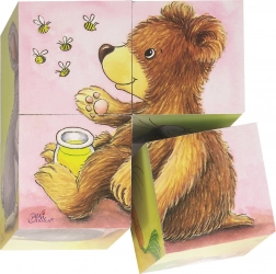 Goki drewniane kostki obrazkowe – młode zwierzęta, 4 szt.