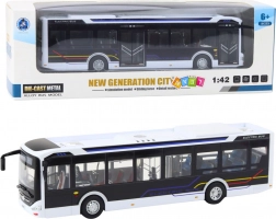 Metalowy miejski autobus ze światłami i dźwiękami 1:42 biały
