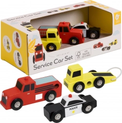 Classic World drewniana autka Policja Straż Pożarna Holownik zestaw 3 szt.