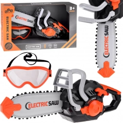 dziecięca elektryczna piła łańcuchowa z dźwiękiem i ruchomym łańcuchem + okulary ochronne