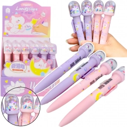 Długopis kulkowy z błyszczącą kopułą i figurką jednorożca z niebieskim tuszem