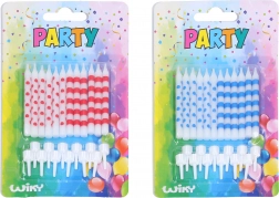 Urodzinowe świeczki w kropki i paski, 12 szt. + podstawki