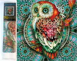 Malowanie diamentowe 7D – sowa na niebieskiej mandali 30 × 30 cm