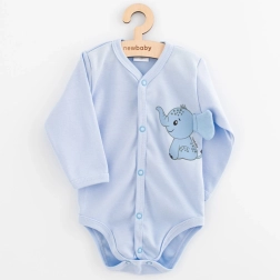 Niemowlęce body rozpinane na całej długości z długim rękawem New Baby Happy Elephant, niebieskie