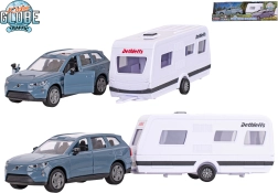 Kids Globe Traffic Volvo EX90 z przyczepą kempingową Dethleffs – metalowy model z napędem pull-back