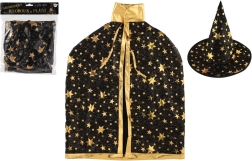Dziecięcy czarodziejski kapelusz i peleryna czarno‑złote, średnica 38 cm