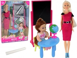 Zestaw do zabawy nauczycielka z uczennicą i szkolnymi akcesoriami