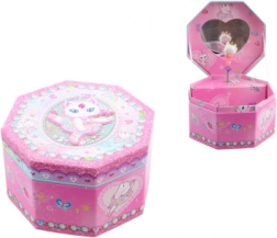 Różowa grająca szkatułka na biżuterię z baletnicą i lusterkiem