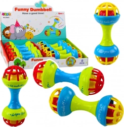Grzechotka i gryzak dla niemowląt w kształcie hantli, kolorowa