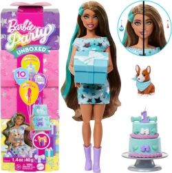 Barbie Party Unboxed lalka urodzinowa z pieskiem corgi
