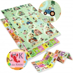 Dwuwarstwowa składana piankowa mata edukacyjna XPE 120 × 180 z niemieckim alfabetem i motywem farmy Humbi