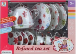 Blaszany zestaw do herbaty z kwiatuszkami