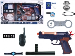 Duży zestaw policyjny z pistoletem, dźwiękiem i odznaką