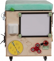 3w1 Montessori kostka manipulacyjna / taboret z siedziskiem i kółkami
