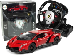 Zdalnie sterowane Lamborghini Veneno Red 2.4G kierownica dźwięki światła 1:24