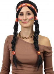 peruka Indianka Ribana z warkoczami dla dorosłych