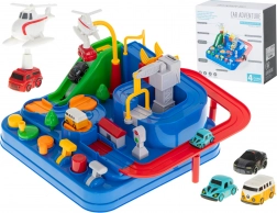 Interaktywny samochodowy tor przeszkód/parking z 4 pojazdami i helikopterem 24 × 24 cm