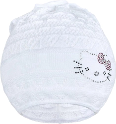 Dzianinowa czapeczka-chustka New Baby kotek biała 104 (3–4 lata)