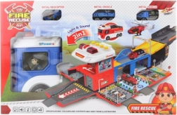 Policyjny samochód z rozkładaną garażą i światłami