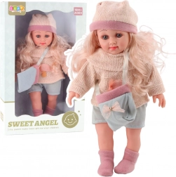 Lalka Sweet Angel w plecionym sweterku z torebką i czapeczką 36 cm