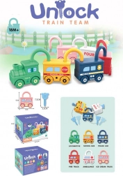 Edukacyjny pociąg z wagonikami i zamkami