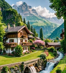 Diamentowe malowanie Dom w Szwajcarskich Alpach 30x40 cm