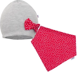 Dziecięca czapeczka i komin NEW BABY Missy, szaro-czerwony