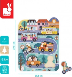 Janod - Drewniane puzzle W mieście, 6 elementów, 18 miesięcy +