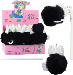 Długopis żelowy z czarną pomponem, niebieski atrament 17 cm 0,5 mm