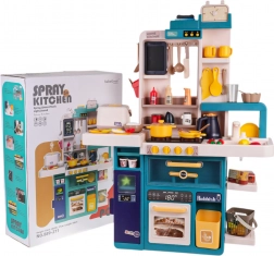 Dziecięca interaktywna kuchnia z parą, światłami i dźwiękami, 80 elementów – Niebieska