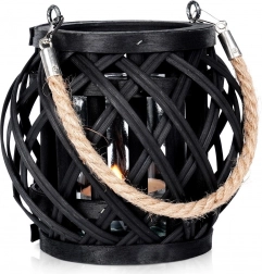 Czarny bambusowy lampion na świeczkę 14,5 × 14 cm