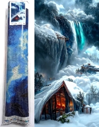 Diamentowe malowanie Chatka zimą 80x40 cm