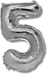 Balon foliowy cyfra 5, 40 cm, srebrny