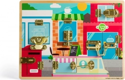 Bigjigs Toys drewniana tablica manipulacyjna z zasuwkami i zamkami