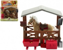 Plastowy koń ze stajnią i akcesoriami