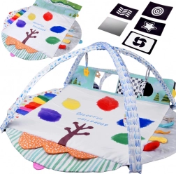 Duża interaktywna okrągła mata do zabawy 2w1 z pałąkami i kontrastowymi kartami