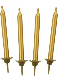 Złote urodzinowe świeczki 5 cm GODAN (10 szt.) z podstawkami