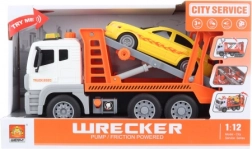 Plastowy transporter samochodów na baterie 1:12 ze światłami i dźwiękami