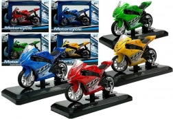 Sportowy motocykl z dźwiękami 1:18 – metalowy model na podstawce
