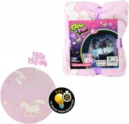 Pluszowy świecący koc z jednorożcem 130 × 150 cm, różowy