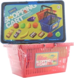 Koszyk zakupowy z owocami i produktami spożywczymi