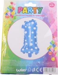 Balon w kształcie cyfry 1, niebieski z gwiazdkami