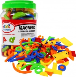 Zestaw kolorowych magnetycznych liter, cyfr i kształtów 128 szt.