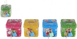 Dziecięca blaszana skarbonka z zamkiem