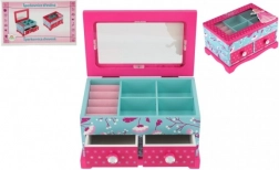 Drewniana szkatułka na biżuterię Princess z 2 szufladami i lusterkiem