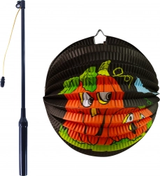 Papierowy lampion dynia na Halloween 25 cm z świecącą pałeczką 50 cm