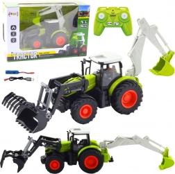 RC traktor 2w1 z obrotową łyżką i koparką, 2.4 GHz, skala 1:24